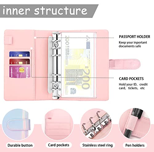 BEYAOBN Carpeta de Cuaderno A6 Anillas, 33 Piezas Carpeta de presupuesto con sobres de cremallera, Carpeta de 6 Anillas con Clasificador de presupuesto, Bolsillos y Etiqueta Autoadhesiva