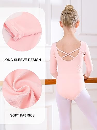 Bezioner Maillot Ballet Niña Maillot de Danza Leotardo Gimnasia Manga Larga para 3-12 Años Rosa 110