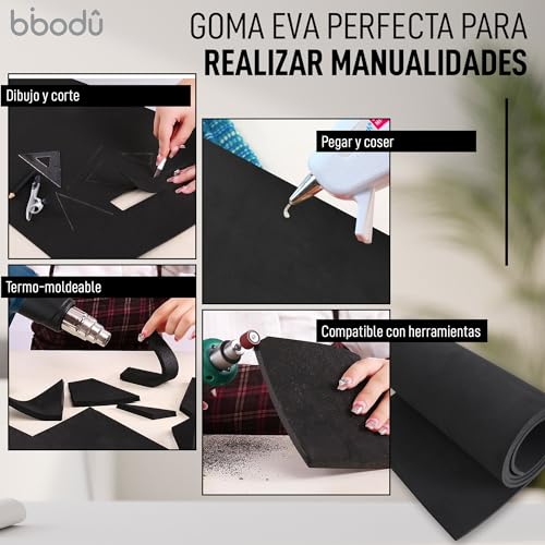 BIBODU Rollo Goma Eva Negra 5mm grosor | Tamaño 150 cm x 32cm, Densidad 80 kg/m3 | Goma Eva Color Negro para Manualidades DIY, Disfraces Cosplay, Halloween | Apto Niños y Niñas