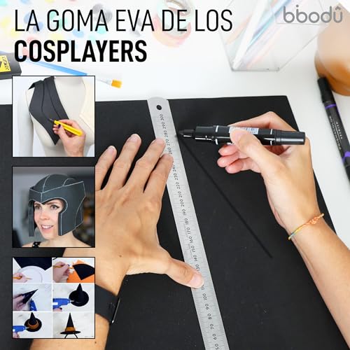 BIBODU Rollo Goma Eva Negra 5mm grosor | Tamaño 150 cm x 32cm, Densidad 80 kg/m3 | Goma Eva Color Negro para Manualidades DIY, Disfraces Cosplay, Halloween | Apto Niños y Niñas