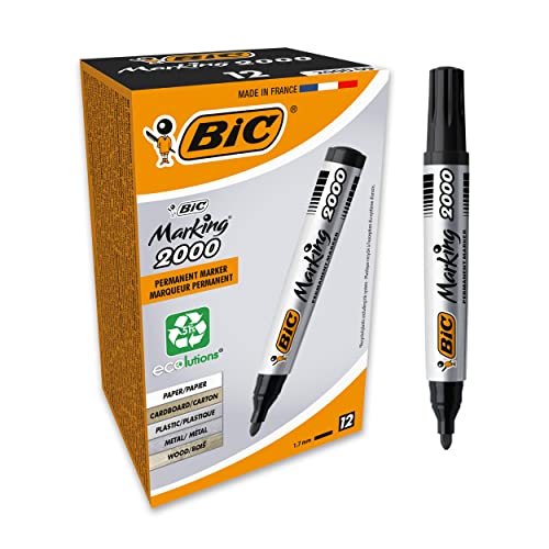 BIC Marking Rotuladores Permanentes, 2000 ECOlutions, Negro, Punta Media, Material Oficina, Caja de 12