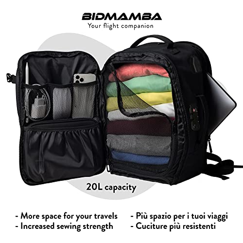 BidMamba Mochila Viaje Cabina Avion 40x20x25, Maleta 40x20x25 cm Ryanair Aprobada y Mochila 40x20x25, Diseño Elegante y Duradero para Viajeros