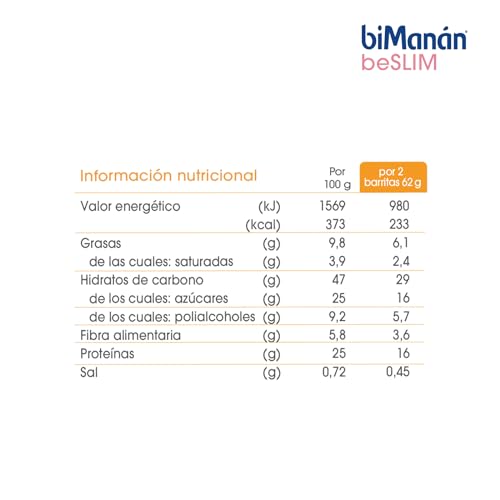 biManán BeSlim Barritas Sustitutivas Cacahuete Crujiente- 2 Barritas Equivalen a una Comida - Dieta Baja en Calorías - Productos para Adelgazar - Caja de 6 Unidades