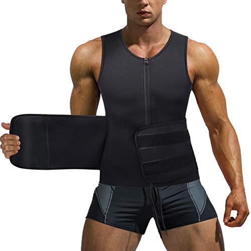 Bingrong Chaleco Sauna Hombre Fajas Reductoras Adelgazantes Hombres Compresion de Neopreno Chaleco para Adelgazante Sudoración con Cremallera para Deporte Fitness (Negro 2.0, M)