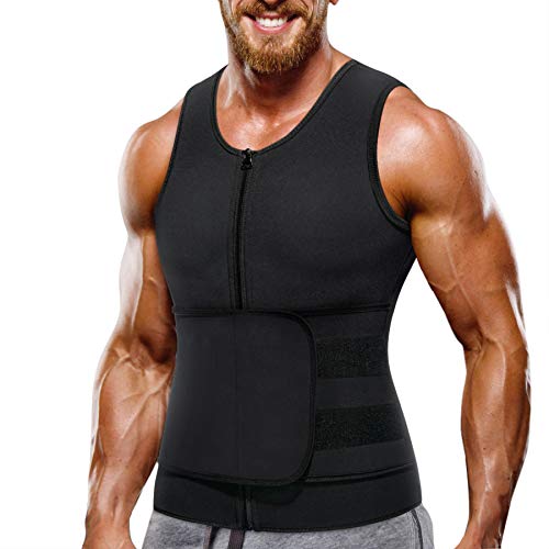 Bingrong Chaleco Sauna Hombre Fajas Reductoras Adelgazantes Hombres Compresion de Neopreno Chaleco para Adelgazante Sudoración con Cremallera para Deporte Fitness (Negro 2.0, M)