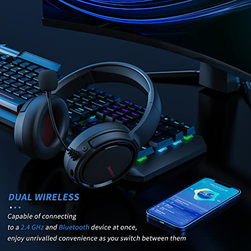 BINNUNE Cascos Inalambricos Gaming Auriculares Bluetooth con Micro para PS4 PS5 PC Playstation 4 5, Batería de 48 Horas, Wireless Headset Gamer con Microfono