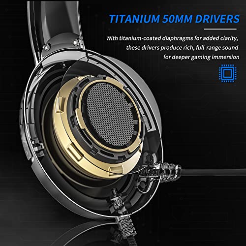 BINNUNE Cascos Inalambricos Gaming Auriculares Bluetooth con Micro para PS4 PS5 PC Playstation 4 5, Batería de 48 Horas, Wireless Headset Gamer con Microfono