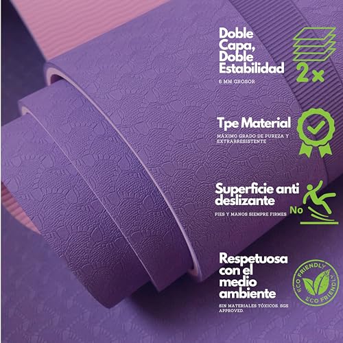 biomundus Esterilla Yoga Mat Antideslizante profesional Esterilla Deporte en Casa Colchoneta Gimnasia Mat Yoga antideslizante con sistema de alineación Correa y Bolsa Esterilla Fitness