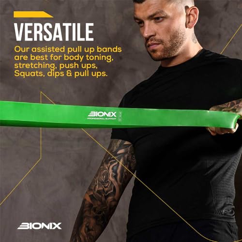 Bionix Bandas elásticas para dominadas - Bandas elásticas Gruesas, Pesadas y largas para dominadas, Crossfit, Powerlifting, Yoga, Estiramientos - Ayuda en el Entrenamiento