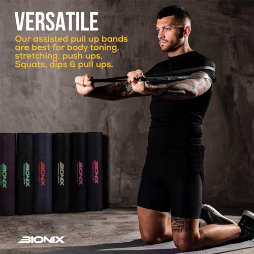 Bionix Bandas elásticas para dominadas - Bandas elásticas Gruesas, Pesadas y largas para dominadas, Crossfit, Powerlifting, Yoga, Estiramientos - Ayuda en el Entrenamiento