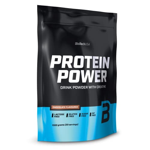 BioTechUSA Protein Power - Alto Contenido en Proteínas, Sin Azúcar, Sin Lactosa, Sin Gluten | Con Creatina Añadida, 1 kg, Chocolate