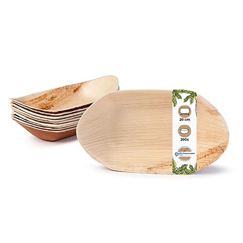 BIOZOYG Palmware - Cuenco hoja de palma para aperitivos I vajilla desechable biodegradable y compostable I cuencos para servir Salsa aperitivos y mas I 200 piezas cuenco fiesta tipo barco 30 cm