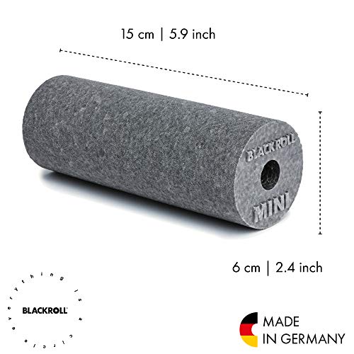 BLACKROLL® Mini rollo de fascia (15 x 5 cm), pequeño rodillo de fitness para automasaje, práctico rodillo de masaje para viajes, oficina o gimnasio, dureza media, fabricado en Alemania, gris