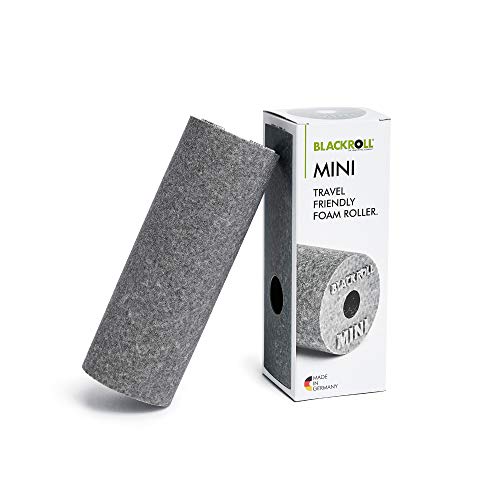 BLACKROLL® Mini rollo de fascia (15 x 5 cm), pequeño rodillo de fitness para automasaje, práctico rodillo de masaje para viajes, oficina o gimnasio, dureza media, fabricado en Alemania, gris