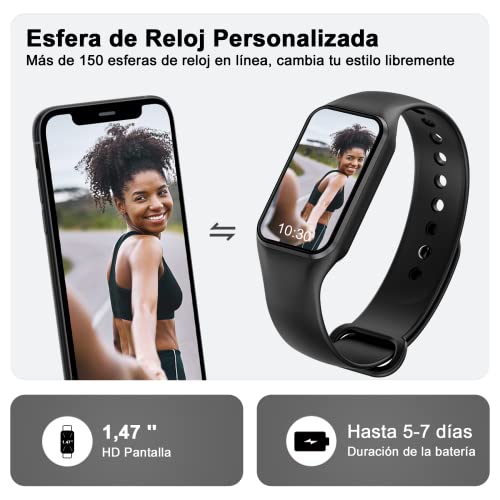 Blackview Smartwatch, Reloj Inteligente Hombre Mujer - Oxímetro(SpO2) Caloría Podómetro Sueño Pulsometro | Pantalla de 1,47 Pulgadas, iP68 Impermeable, Pulsera Actividad Compatible con Android e iOS