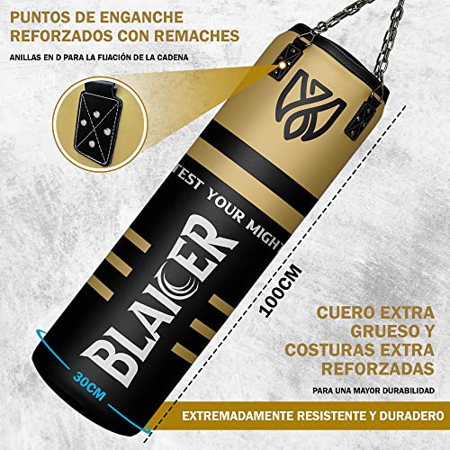 BLAICER Saco de Boxeo Adulto sin Relleno Equipado con Guantes, Vendas, Comba, Cadena Giratoria, Soporte y Bolsa Poliéster – Completo Kit para Boxeo en Casa