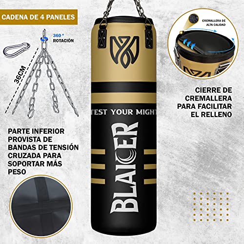 BLAICER Saco de Boxeo Adulto sin Relleno Equipado con Guantes, Vendas, Comba, Cadena Giratoria, Soporte y Bolsa Poliéster – Completo Kit para Boxeo en Casa