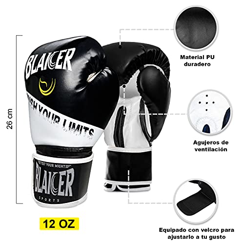 BLAICER Saco de Boxeo sin Relleno Equipado con Guantes de Boxeo, Cuerda Saltar, Vendas de Boxeo, Cadena, Soporte y Sistema de Entrenamiento en Suspensión | Completo Kit para Gimnasio en Casa (Negro)