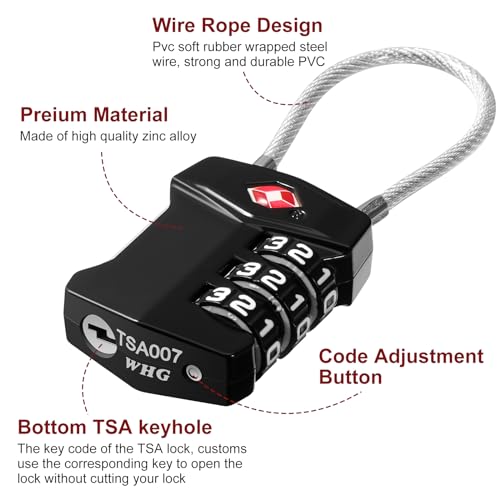 Blendura Candado Maleta Viaje 2 Picks, Candado TSA Contraseña de 3 Dígitos, Candado TaquillaGimnasio para Maletas Viaje Mochila Equipaje