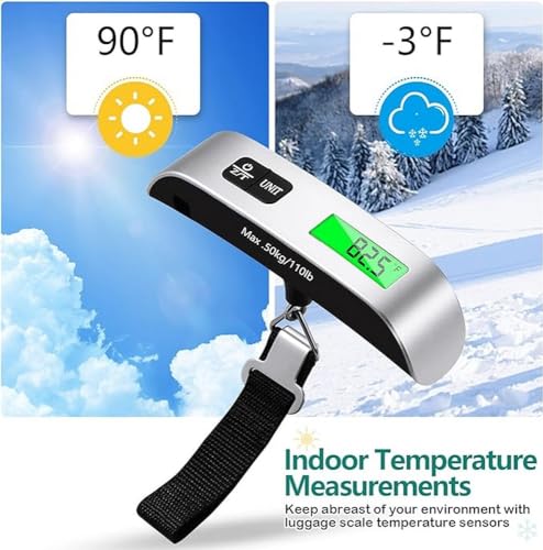 Blendura Pesa Digital Maletas de Viaje, Escala del Equipaje, Bascula LCD Portátil, Función de Medición de Temperatura, 110 lb/50 kg Adecuado para Viajes al Aire Libre, Gris