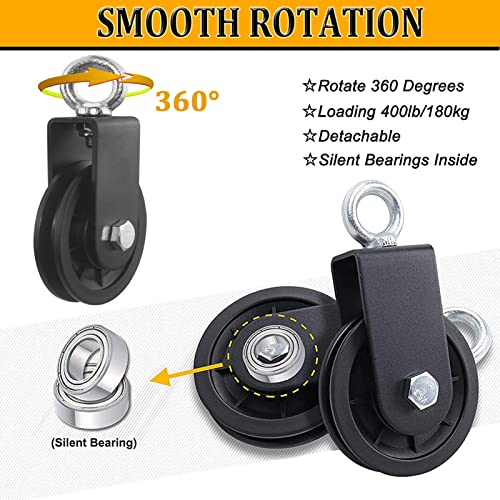 Bloque de Polea Giratoria 360 Grados de Rotación Silenciosa Rueda de Tracción Polea de Cable Poleas Tendedero para Cuerda Cables Rueda de Elevación del Rodillo Sistema de Polea Gimnasio (11cm)