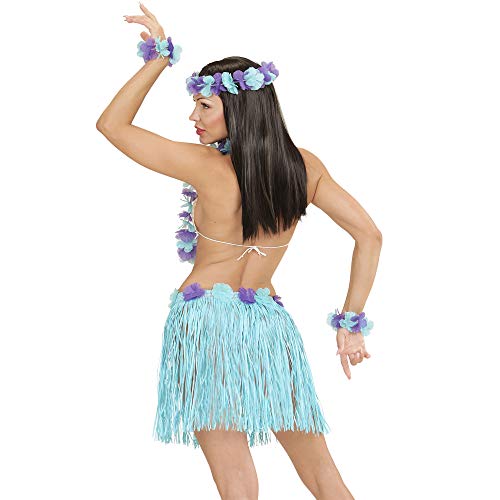 "BLUE HAWAIIAN SET" (hula skirt with flower belt, flower lei, crown, 2 bracelets) -