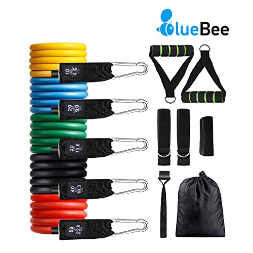 BlueBee Bandas Elásticas Musculación 17pcs - Bandas de Resistencia - Gomas Elásticas Musculación - Cinta Elástica Fitness para Ejercicio en Casa de Látex Natural - con Bolsa Almacenamiento (17)