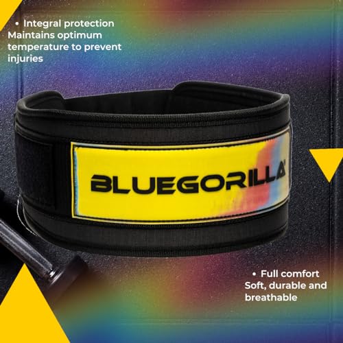 BLUEGORILLA Cinturón Lumbar Gym. Levantamiento de Pesas y Entrenamiento. Sentadillas, Peso Muerto, zancadas, Powerlifting,Crosstraining y Fitness. Parches (S, Rainbow)