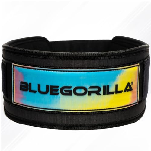 BLUEGORILLA Cinturón Lumbar Gym. Levantamiento de Pesas y Entrenamiento. Sentadillas, Peso Muerto, zancadas, Powerlifting,Crosstraining y Fitness. Parches (S, Rainbow)