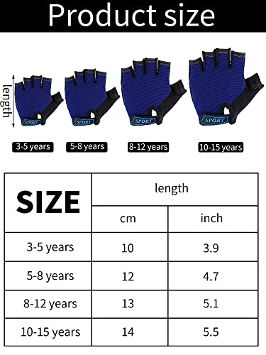 Boao 3 Pares de Guantes Deportivos Guantes de Mitad de Dedos de Niños Guantes de Gel Antideslizantes para Ciclismo (Azul, Camuflaje Gris, Negro, Talla de 6-10 Años de Edad)