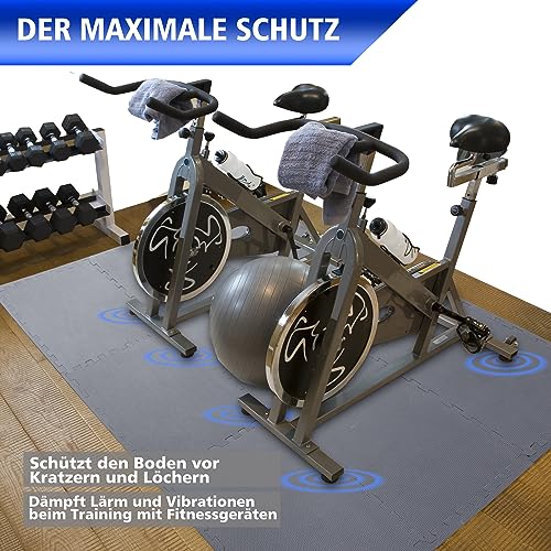 BodenMax 12 Piezas de Puzzle para Suelo Gimnasio Piscina EVA + Adhesivos Antideslizante | Esterilla Fitness Extra Gruesa [20% más de protección] | Gris 58 x 58 x 1,2cm