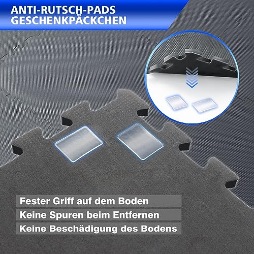 BodenMax 12 Piezas de Puzzle para Suelo Gimnasio Piscina EVA + Adhesivos Antideslizante | Esterilla Fitness Extra Gruesa [20% más de protección] | Gris 58 x 58 x 1,2cm