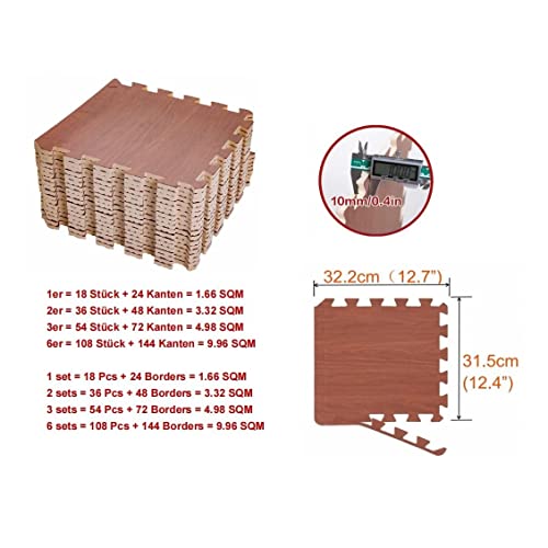 BodenMax Esterilla puzzle antideslizante suelo gimnasio espuma EVA suelo colchoneta | Efecto madera Oscura 30 x 30 x 1 cm | 18 piezas