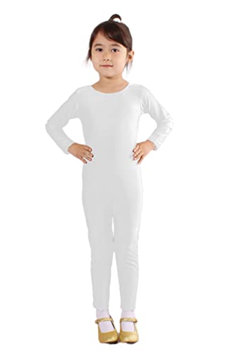 Bodies de Danza para Ballet, Mono de Manga Larga con Cremallera, Leotardo Body Nude para Gimnasia Deportiva Rítmica, Jumpsuit Niña Elástico Bailarina Yoga 1-12 años (4-6 años, Blanco)