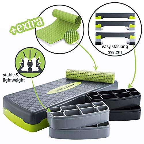 Body & Mind® Aerobic Stepping Board Elite 3-Step-Bench con Alfombrilla Antideslizante Gratuita y Libro electrónico de Entrenamiento Exclusivo