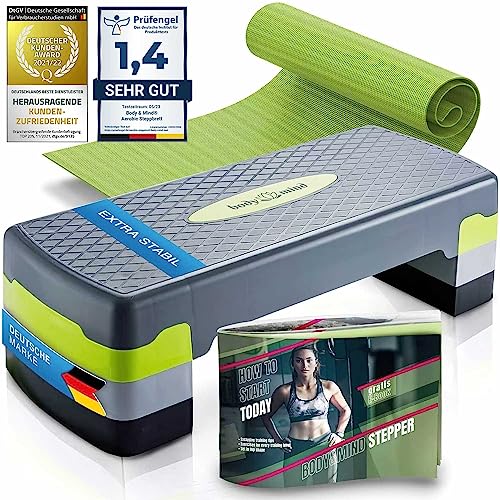 Body & Mind® Aerobic Stepping Board Elite 3-Step-Bench con Alfombrilla Antideslizante Gratuita y Libro electrónico de Entrenamiento Exclusivo