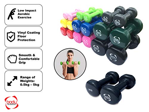 Body Revolution - Par de mancuernas de vinilo para gimnasio en casa, Crossfit, Pilates, tonificación y Fitness (0,5 – 5 kg), 2 x 0.75kg