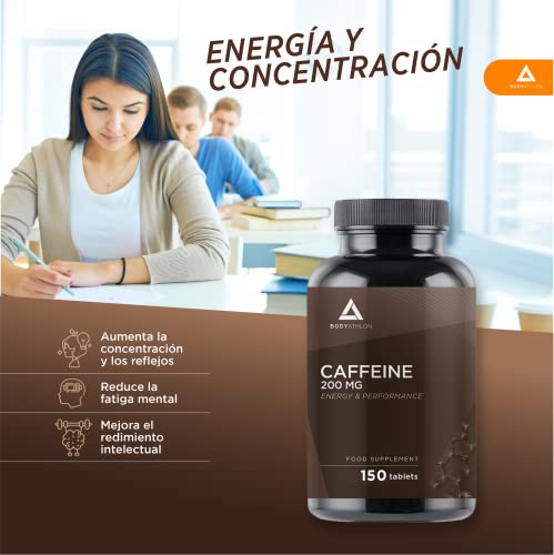 Bodyathlon- Cafeína anhidra pura- Energía y Concentración- Aumenta tu resistencia- Alta dosis- 150 comprimidos- Mejora tu rendimiento deportivo