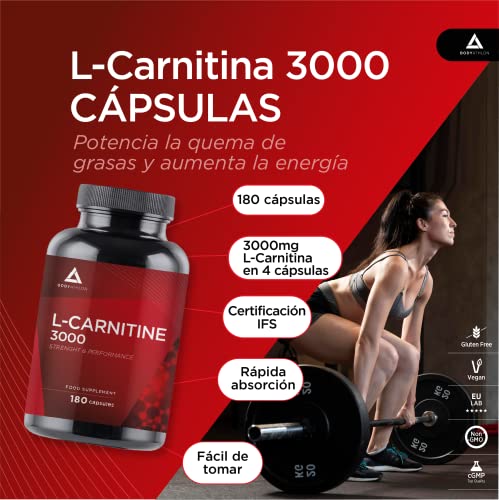 Bodyathlon – L Carnitina 3000 Cápsulas– 180 cápsulas- Aumento de Energía y resistencia –Mejora del rendimiento y la recuperación- Suplemento Deportivo- 750mg por cápsula