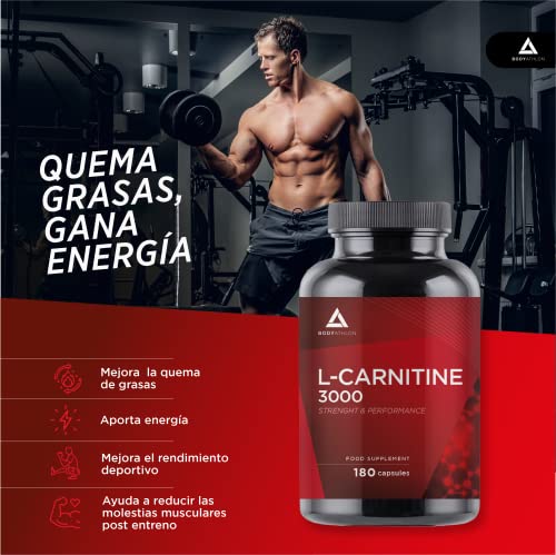 Bodyathlon – L Carnitina 3000 Cápsulas– 180 cápsulas- Aumento de Energía y resistencia –Mejora del rendimiento y la recuperación- Suplemento Deportivo- 750mg por cápsula