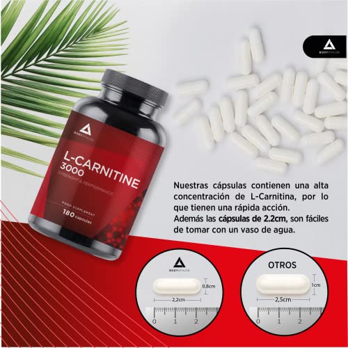 Bodyathlon – L Carnitina 3000 Cápsulas– 180 cápsulas- Aumento de Energía y resistencia –Mejora del rendimiento y la recuperación- Suplemento Deportivo- 750mg por cápsula