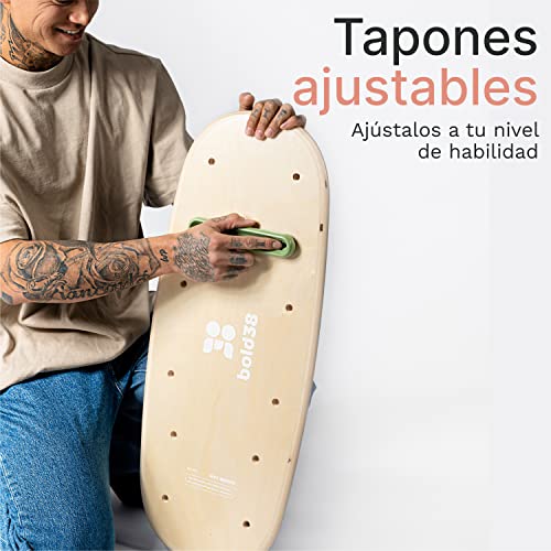 Bold38 Tabla Equilibrio - Materiales de Primera Calidad (Madera, Cilindro de Corcho) - Balance Board. Tabla de Equilibrio Niños y Adultos - Surf & Equilibrio Fitness - Plank Board - Trick Board