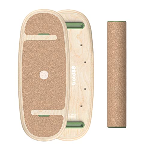 Bold38 Tabla Equilibrio - Materiales de Primera Calidad (Madera, Cilindro de Corcho) - Balance Board. Tabla de Equilibrio Niños y Adultos - Surf & Equilibrio Fitness - Plank Board - Trick Board