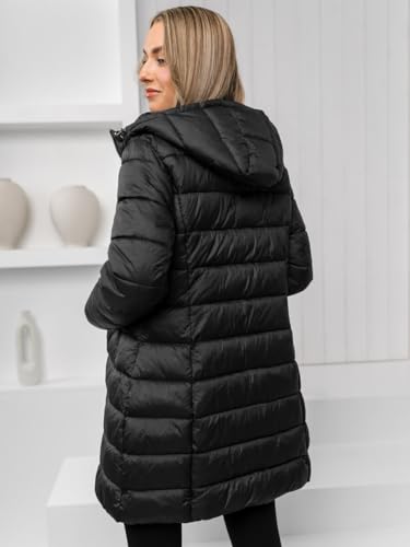 BOLF Mujer Chaqueta acolchada de Invierno con Capucha Cierre de Cremallera Plumas Jacket Cazadora Zip Deporte Ocio Estilo Estilo Deportivo 11Z8083 Negro L [D4D]