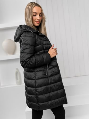 BOLF Mujer Chaqueta acolchada de Invierno con Capucha Cierre de Cremallera Plumas Jacket Cazadora Zip Deporte Ocio Estilo Estilo Deportivo 11Z8083 Negro L [D4D]