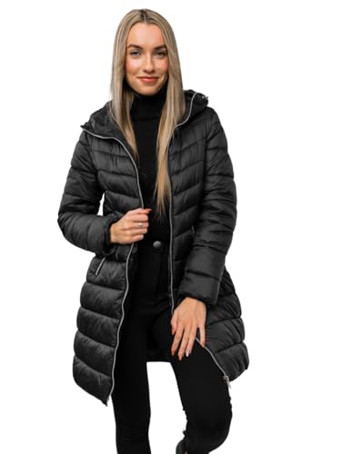 BOLF Mujer Chaqueta acolchada de Invierno con Capucha Cierre de Cremallera Plumas Jacket Cazadora Zip Deporte Ocio Estilo Estilo Deportivo 11Z8083 Negro L [D4D]