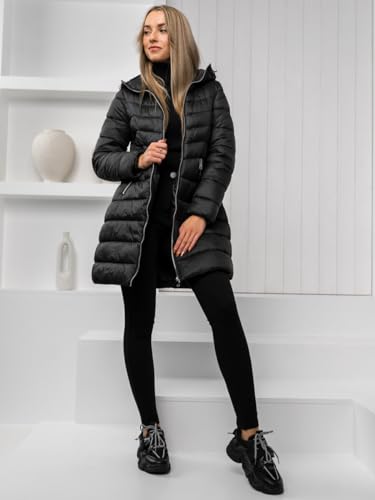 BOLF Mujer Chaqueta acolchada de Invierno con Capucha Cierre de Cremallera Plumas Jacket Cazadora Zip Deporte Ocio Estilo Estilo Deportivo 11Z8083 Negro L [D4D]