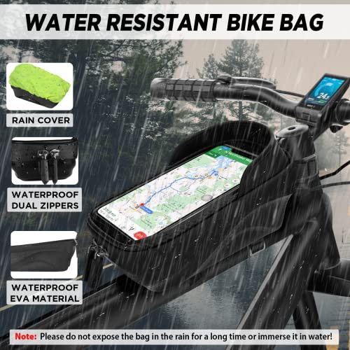 Bolsa Bicicleta Manillar Móvil Impermeable - Bolsa Cuadro con Gran Capacidad Pantalla Táctil y Cubierta de Lluvia, Soporte Móvil para Bicicleta de Carretera Montaña MTB Ciclismo hasta 7,2 Pulgadas