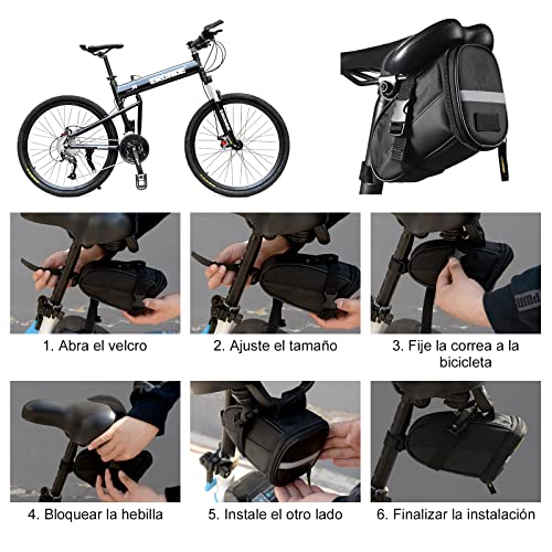 Bolsa Bicicleta Sillin con Kit Herramientas Bicicleta Multifuncional, Mini Bomba, Llave Multiusos 16 en 1, Kit Reparación Pinchazos y Neumáticos Bicicleta para MTB y Bicicletas de Carretera Montaña