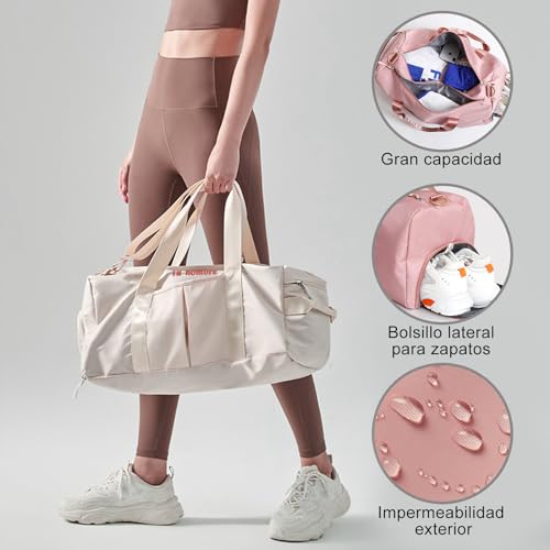 Bolsa de Gimnasio Bordada con Nombre Personalizado, Bolsa Deportiva Personalizada con Bolsillos húmedos y Secos y Compartimento para Zapatos, Bolsa de Mano Impermeable Durante la Noche (Negro)